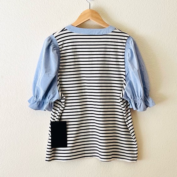 NWOT Tuckernuck POMANDER PLACE Navy Stripe Livia Puff Sleeve Top Size: Large - Picture 4 of 14